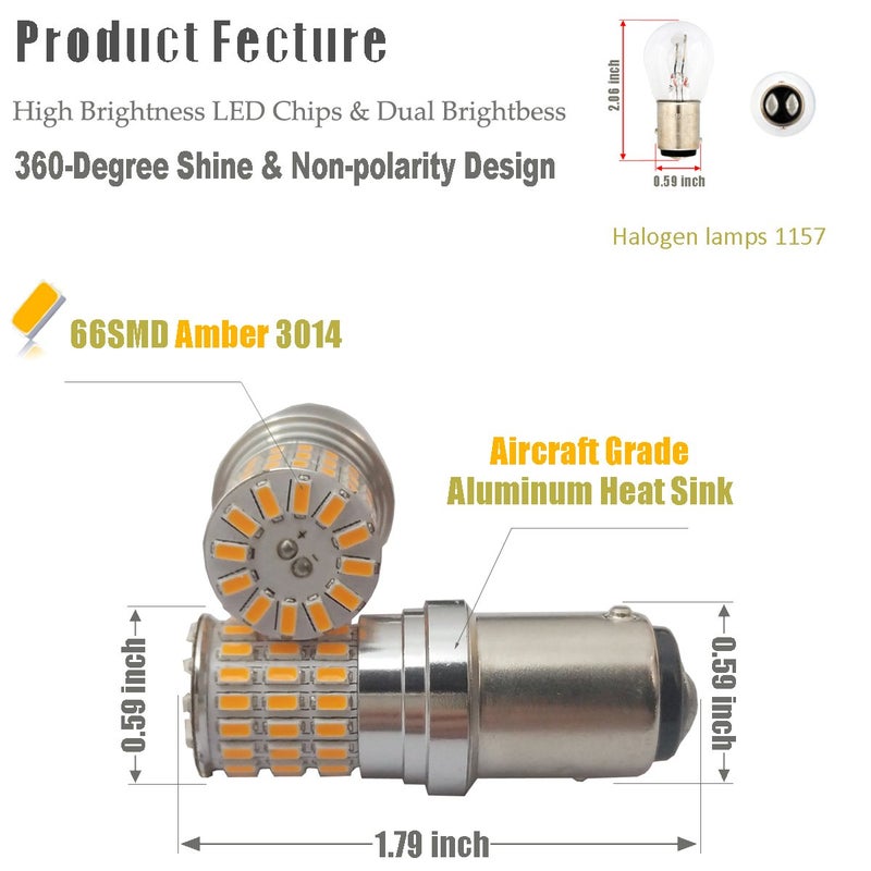 iBrightstar 9-30V Extremely Bright 1157 2057 2357 7528 BAY15D LED Bulbs Replacement for Turn Signal Lights, Amber Yellow - Image 2